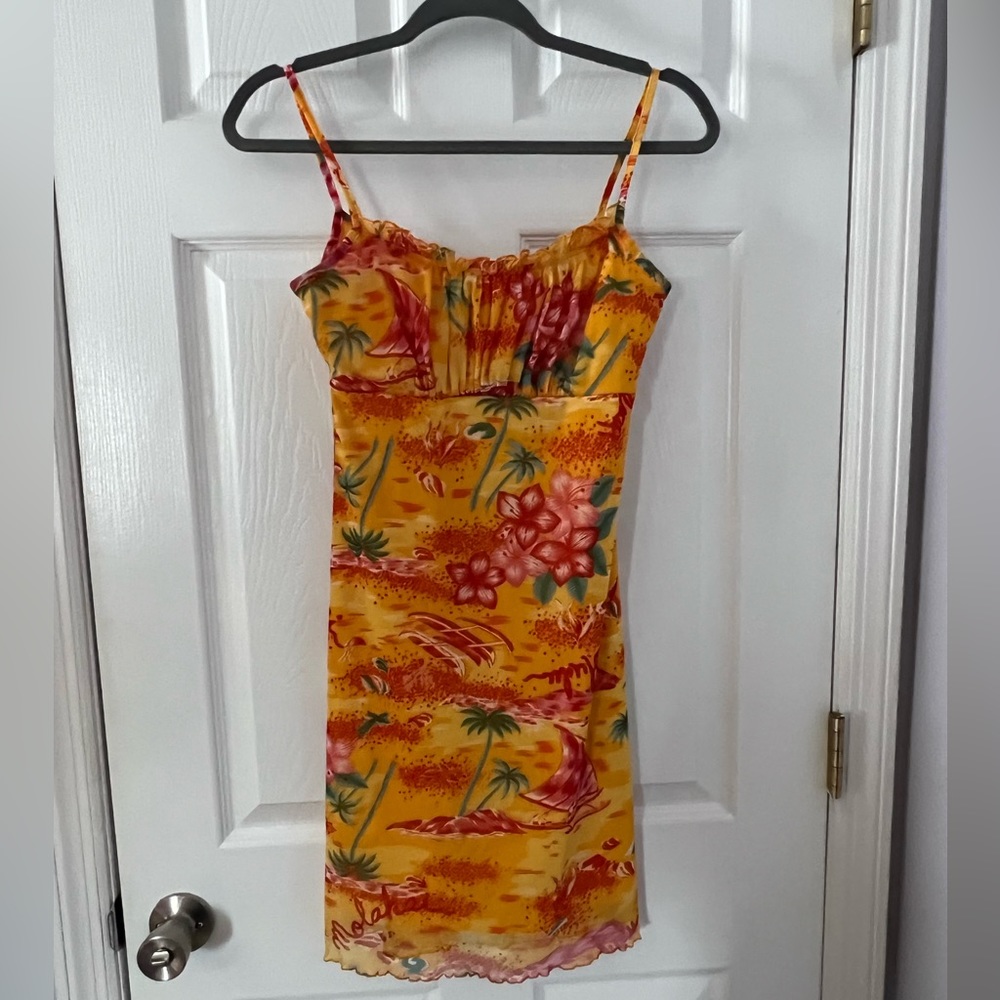Vintage California Concepts Yellow Tropical Y2K Dress size S
